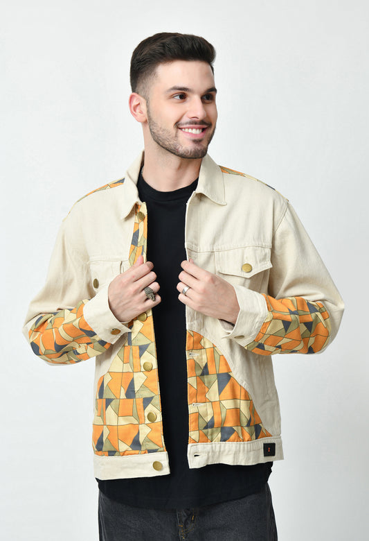 Patch Work Beige Jacket For Men