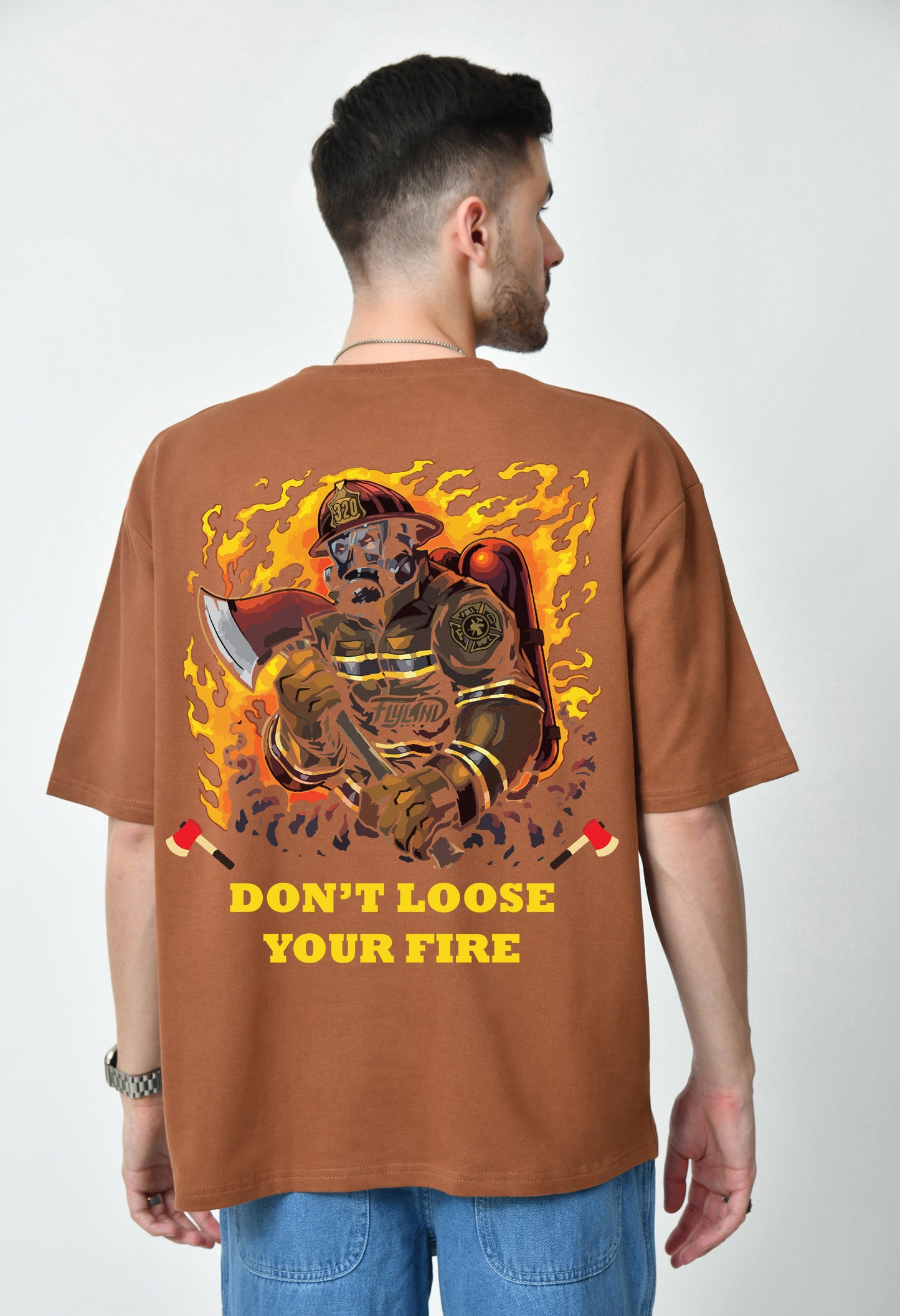 Don't Loose Your Fire Brown Men's Oversized T-Shirt