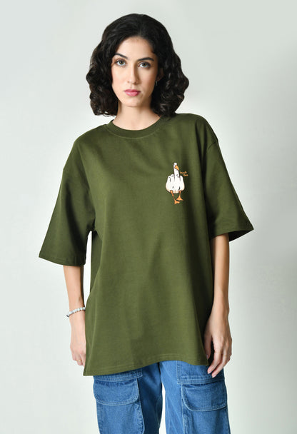 Duck You Olive Women Oversized T-Shirt