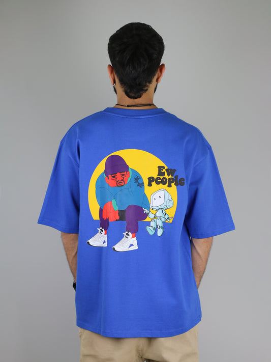 Ew People Puff Printed Blue Unisex Oversized T-Shirt