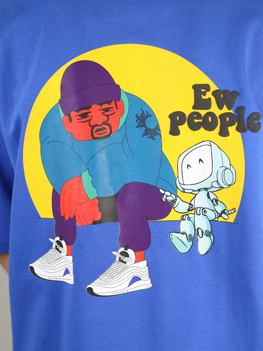 Ew People Puff Printed Blue Unisex Oversized T-Shirt