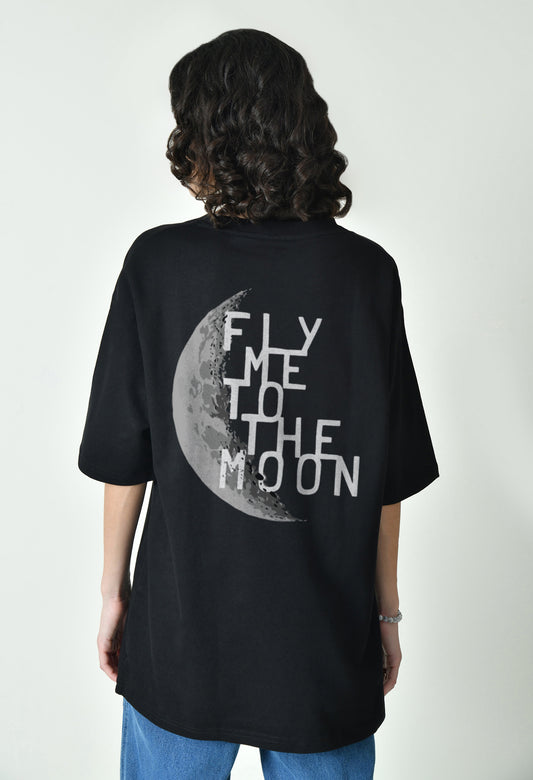 Fly Me To The Moon Black Women Oversized T-Shirt