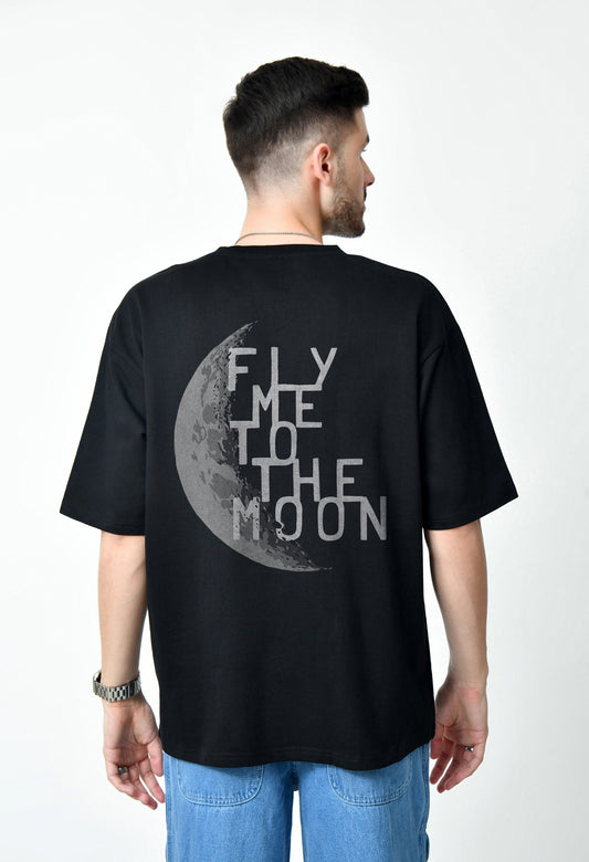 Fly Me To The Moon Black Men's Oversized T-Shirt