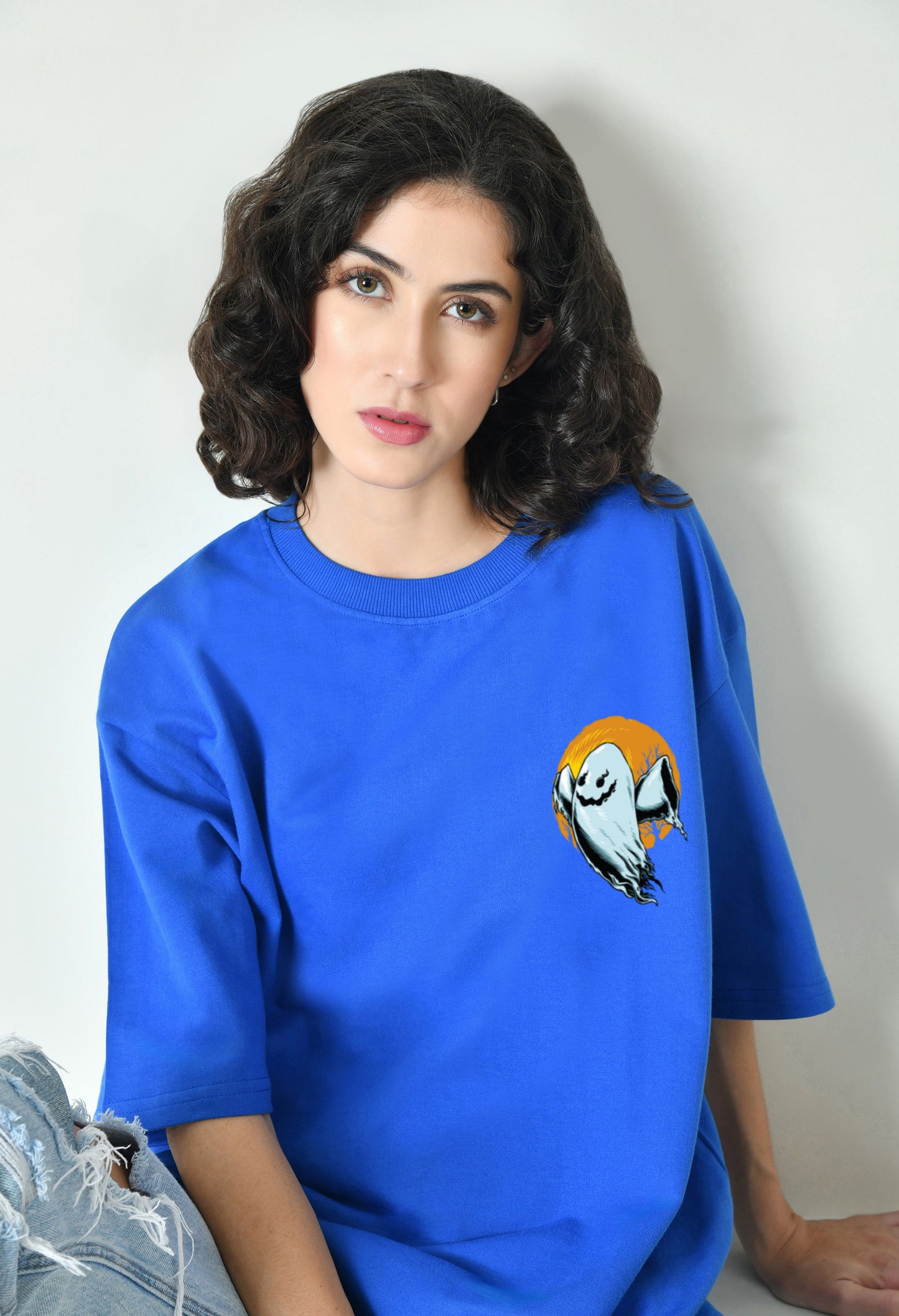 Ghost Dreams Royal Blue Women Oversized T-Shirt