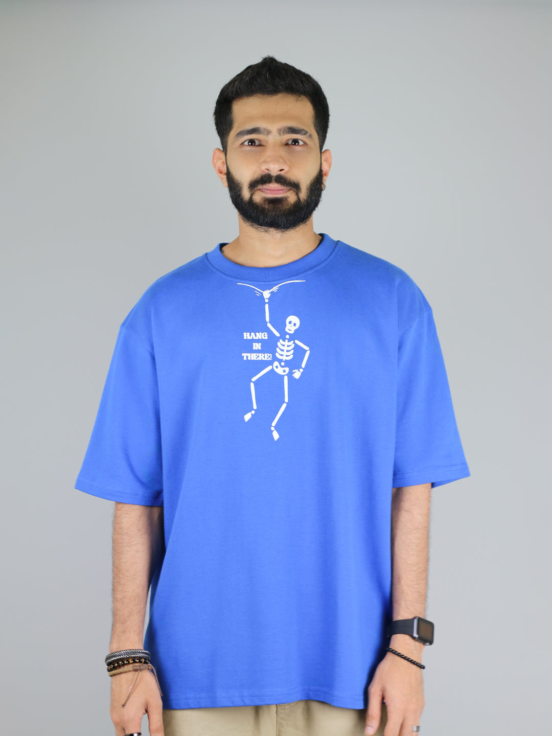 Hang In There Glow In Dark Blue Unisex Oversized T-Shirt