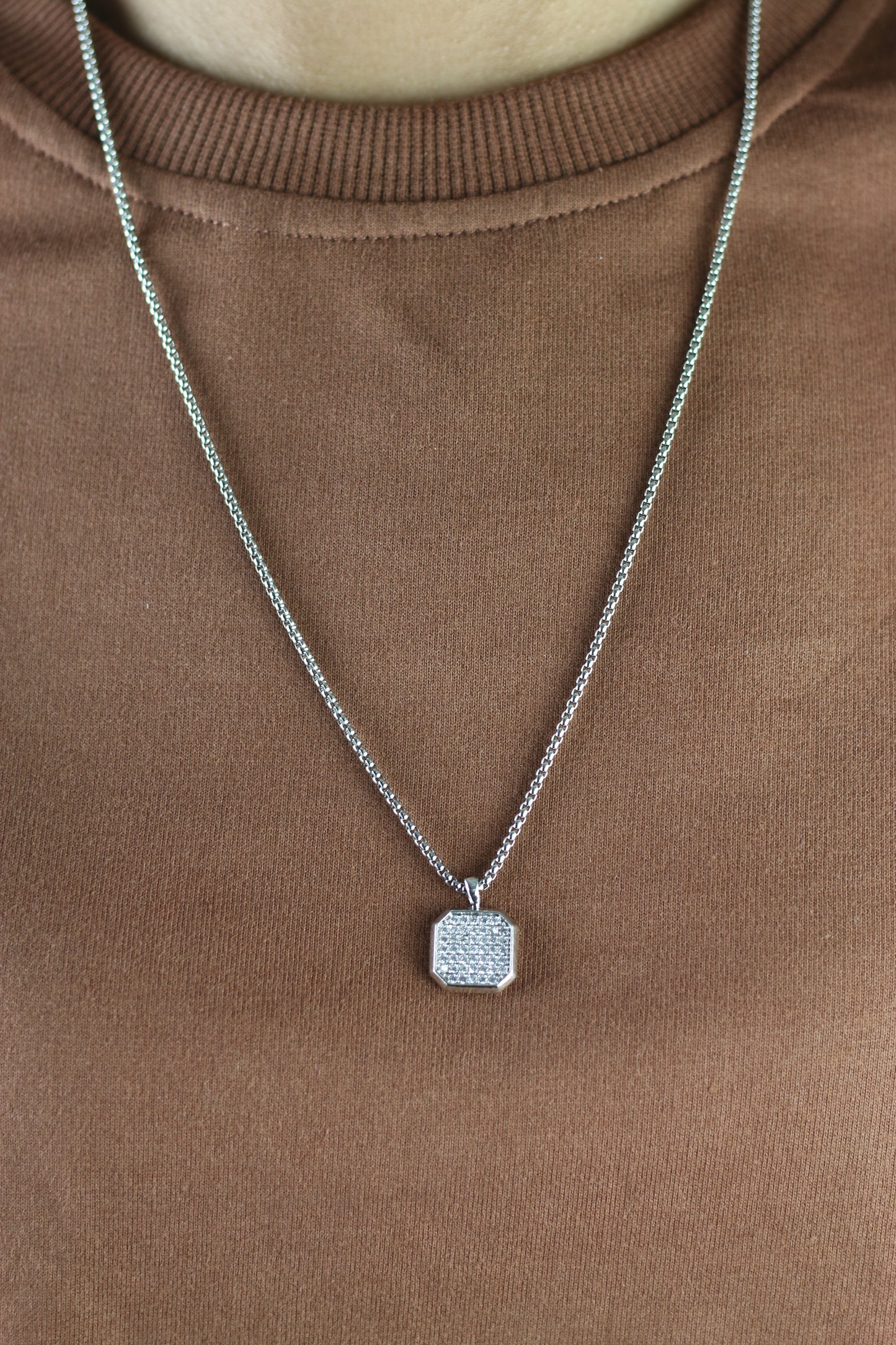 Iced Out Square Pendant With Chain For Men and Women