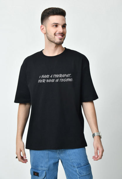 I Have A Therapist Black Men's Oversized T-Shirt