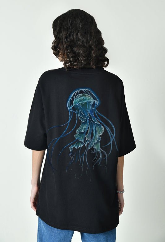 Jellyfish Black Women Oversized T-Shirt