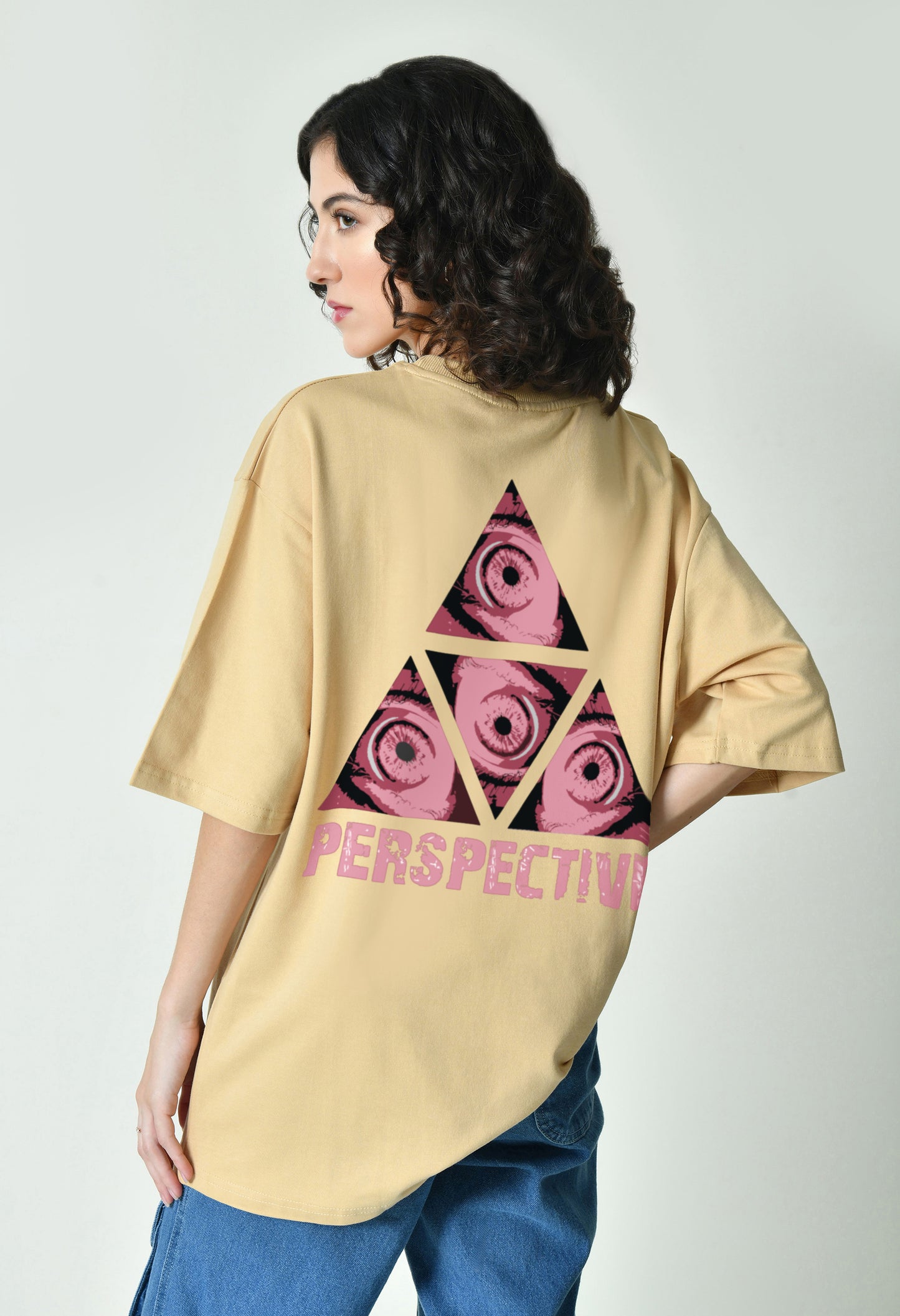 Life Is All About Perspective Beige Women's Oversized T-Shirt