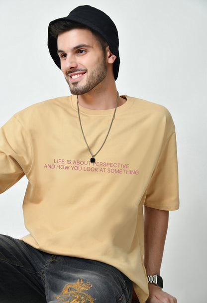 Life Is All About Perspective Beige Men's Oversized T-Shirt