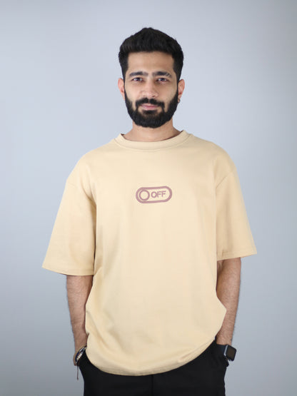 Switch Off Puff Printed Beige Unisex Oversized T-Shirt