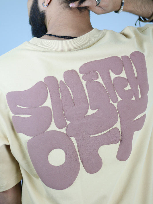 Switch Off Puff Printed Beige Unisex Oversized T-Shirt