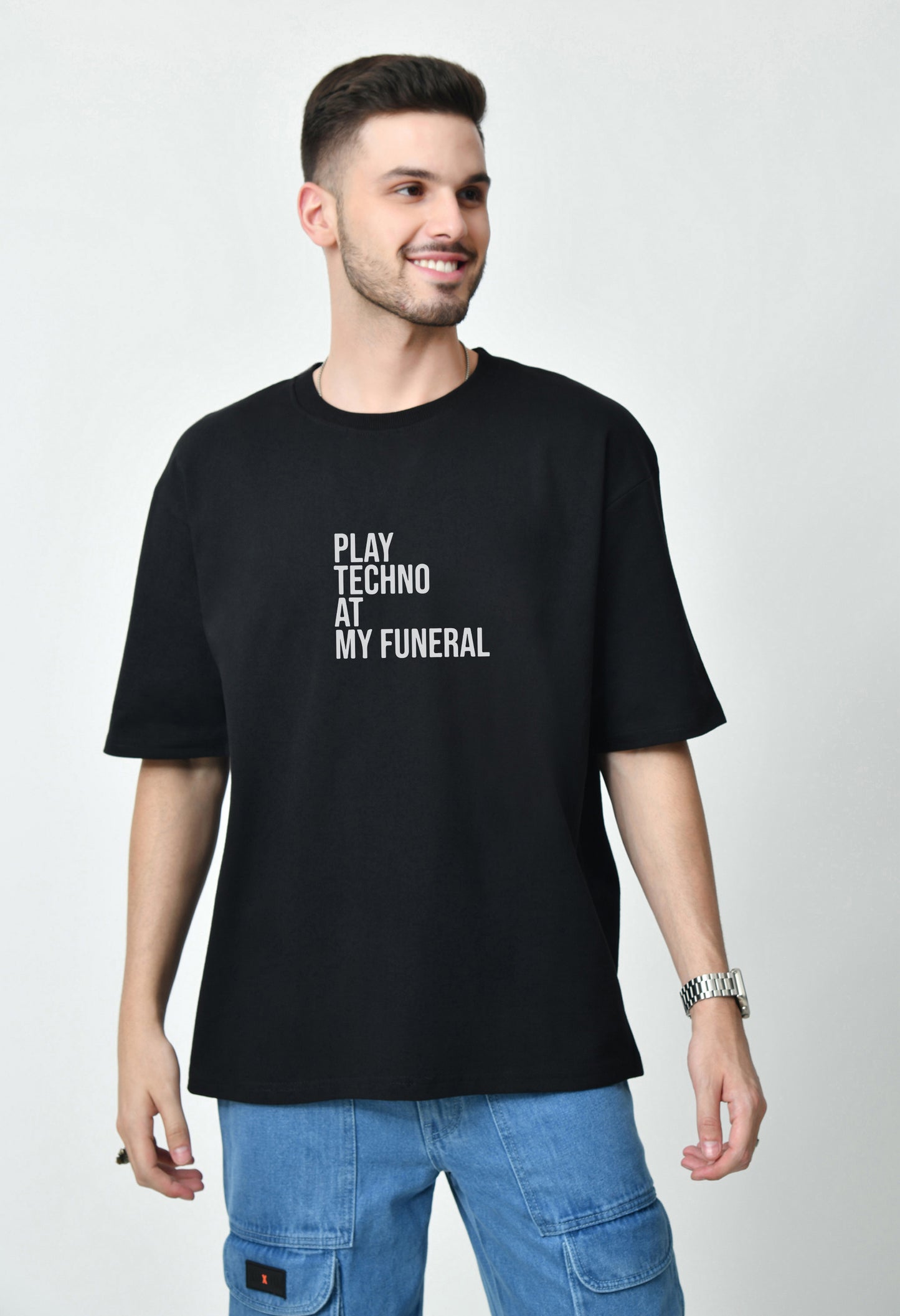 Play Techno At My Funeral Black Men's Oversized T-Shirt