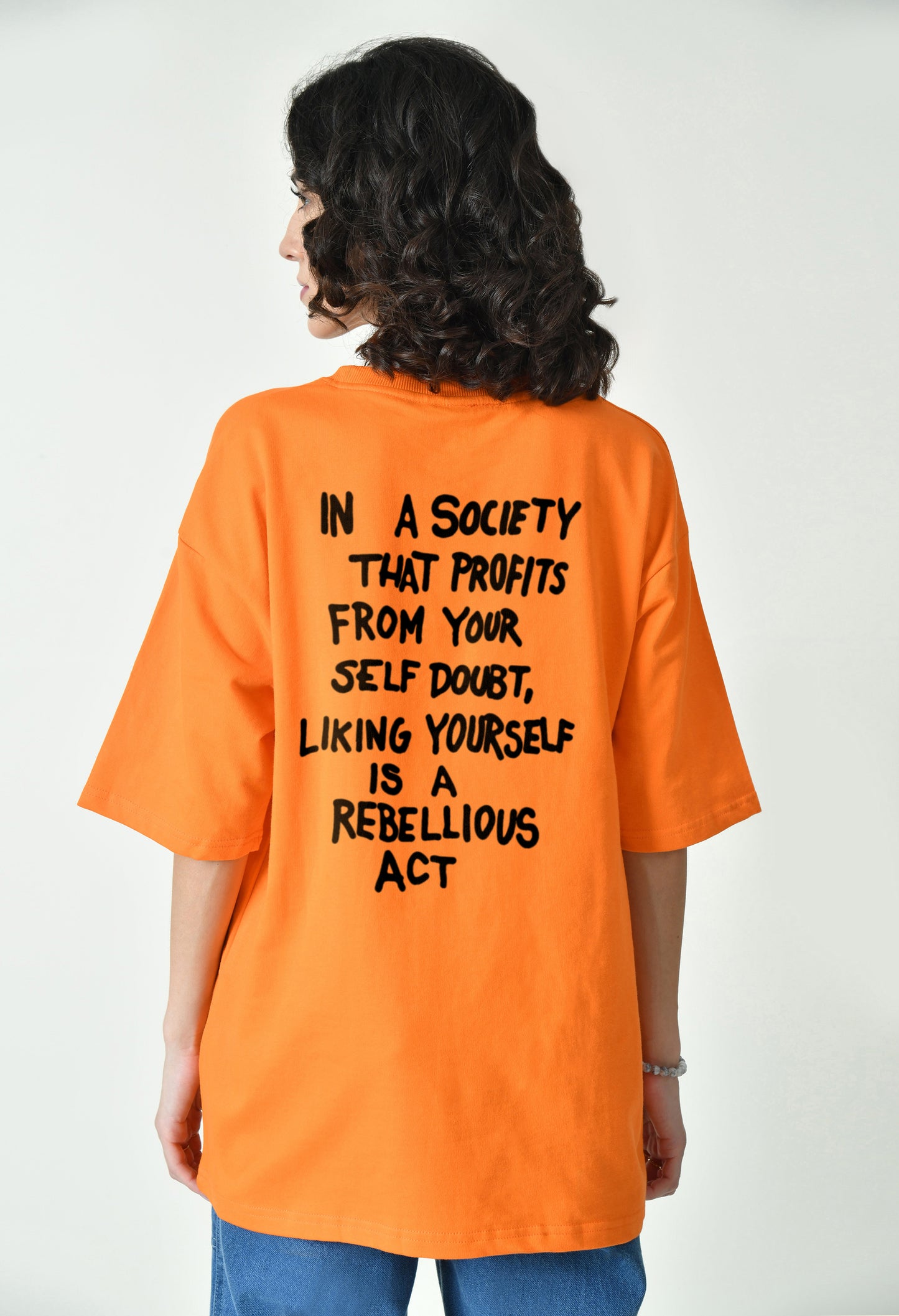 Rebellious Act Orange Women's Oversized T-Shirt