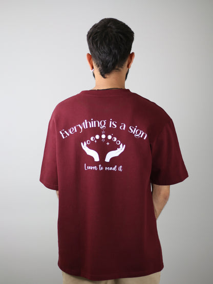 Everything Is A Sign Glow In Dark Burgundy Unisex Oversized T-Shirt