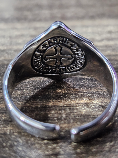 Adjustable Cross Shield Ring with Sword Accent for Men