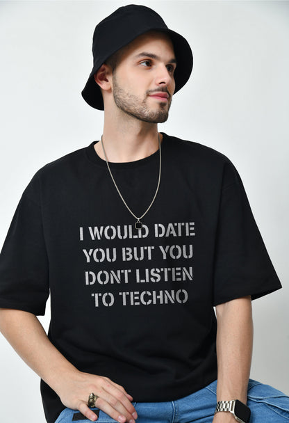 Techno Or Me Black Men's Oversized T-Shirt