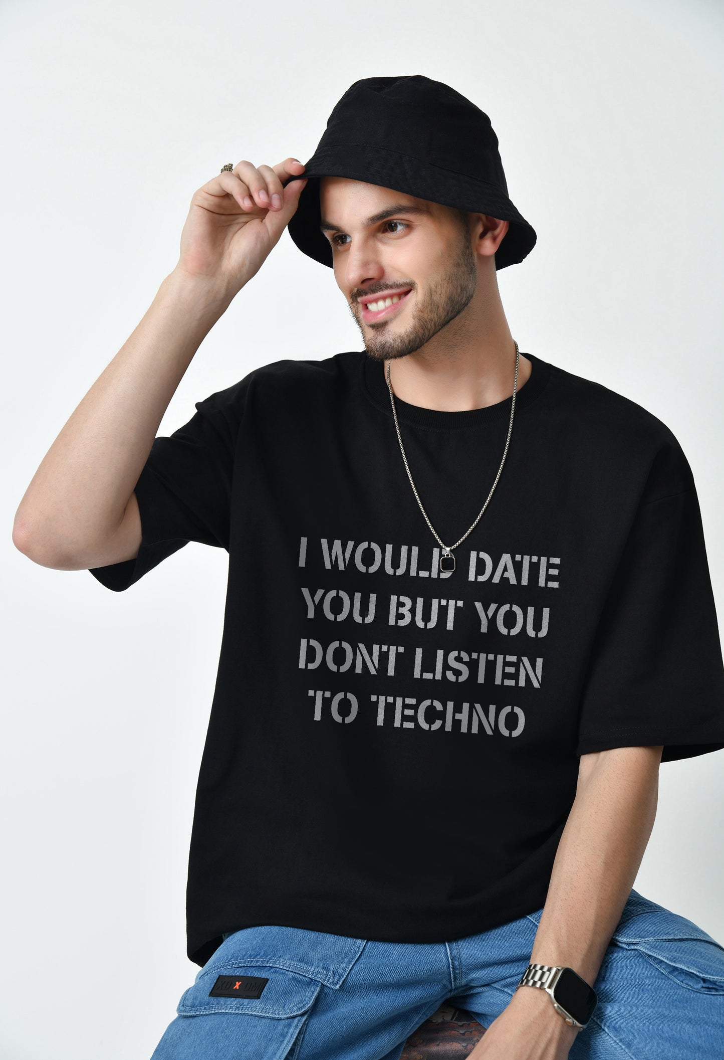 Techno Or Me Black Men's Oversized T-Shirt