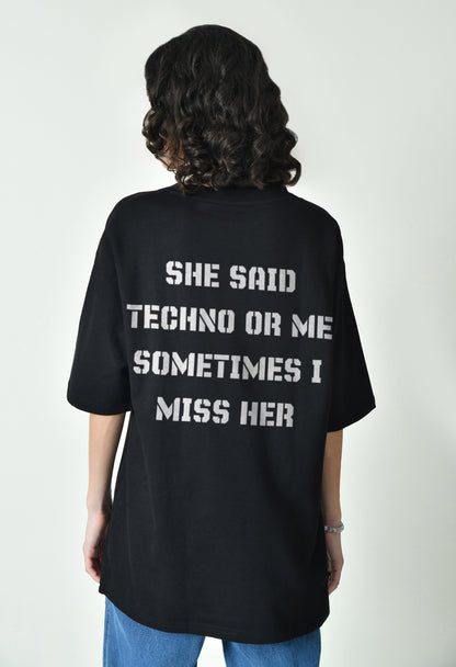 Techno Or Me Black Women Oversized T-Shirt