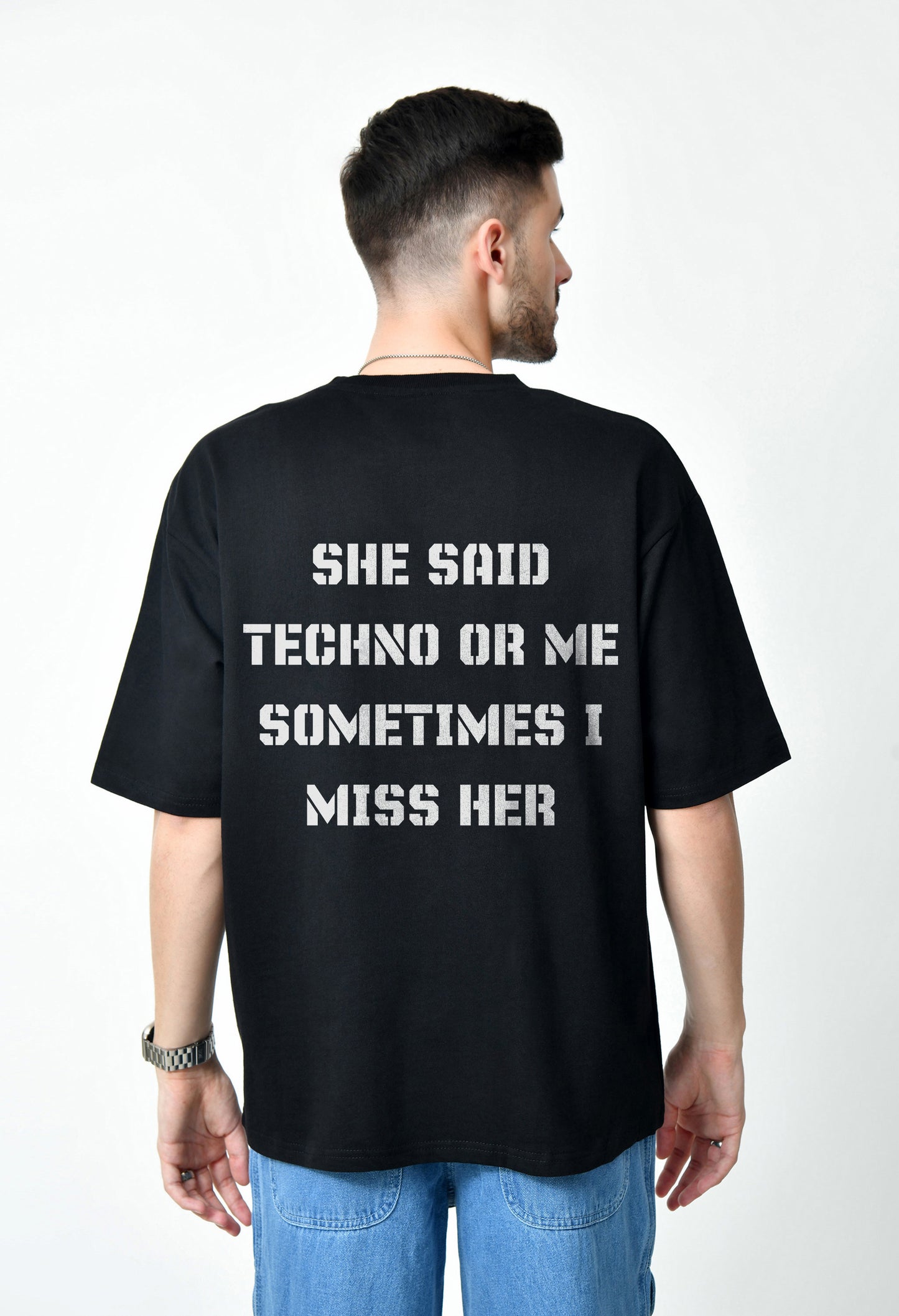 Techno Or Me Black Men's Oversized T-Shirt