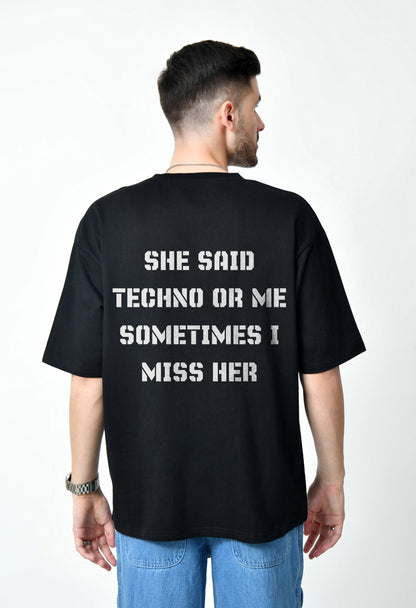 Techno Or Me Black Men's Oversized T-Shirt