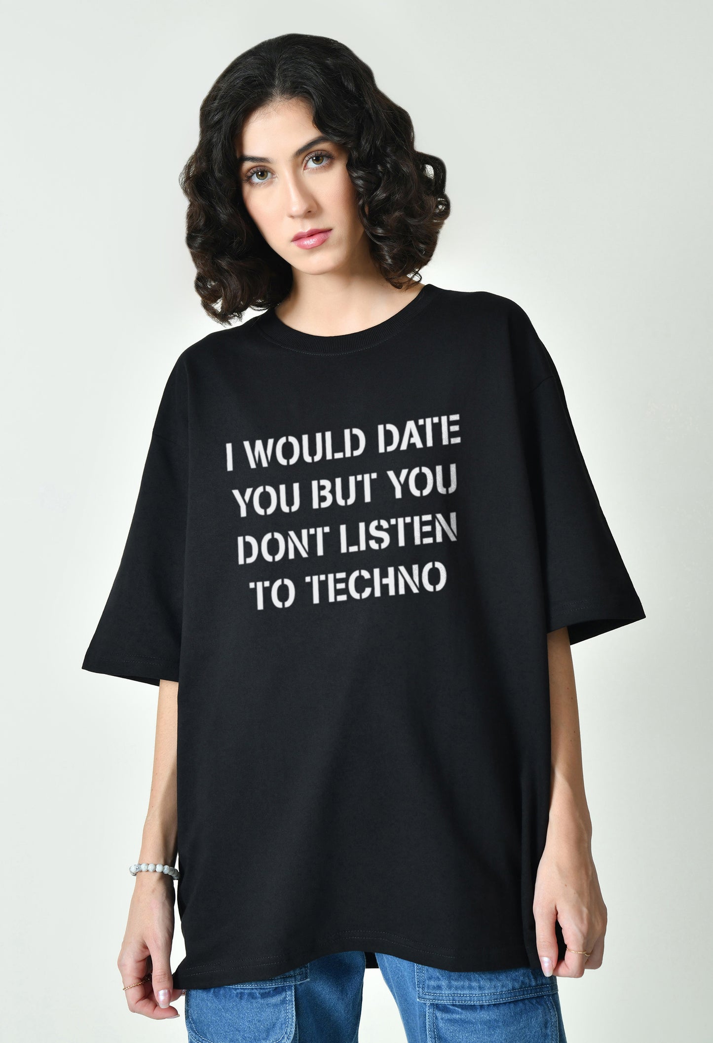 Techno Or Me Black Women Oversized T-Shirt