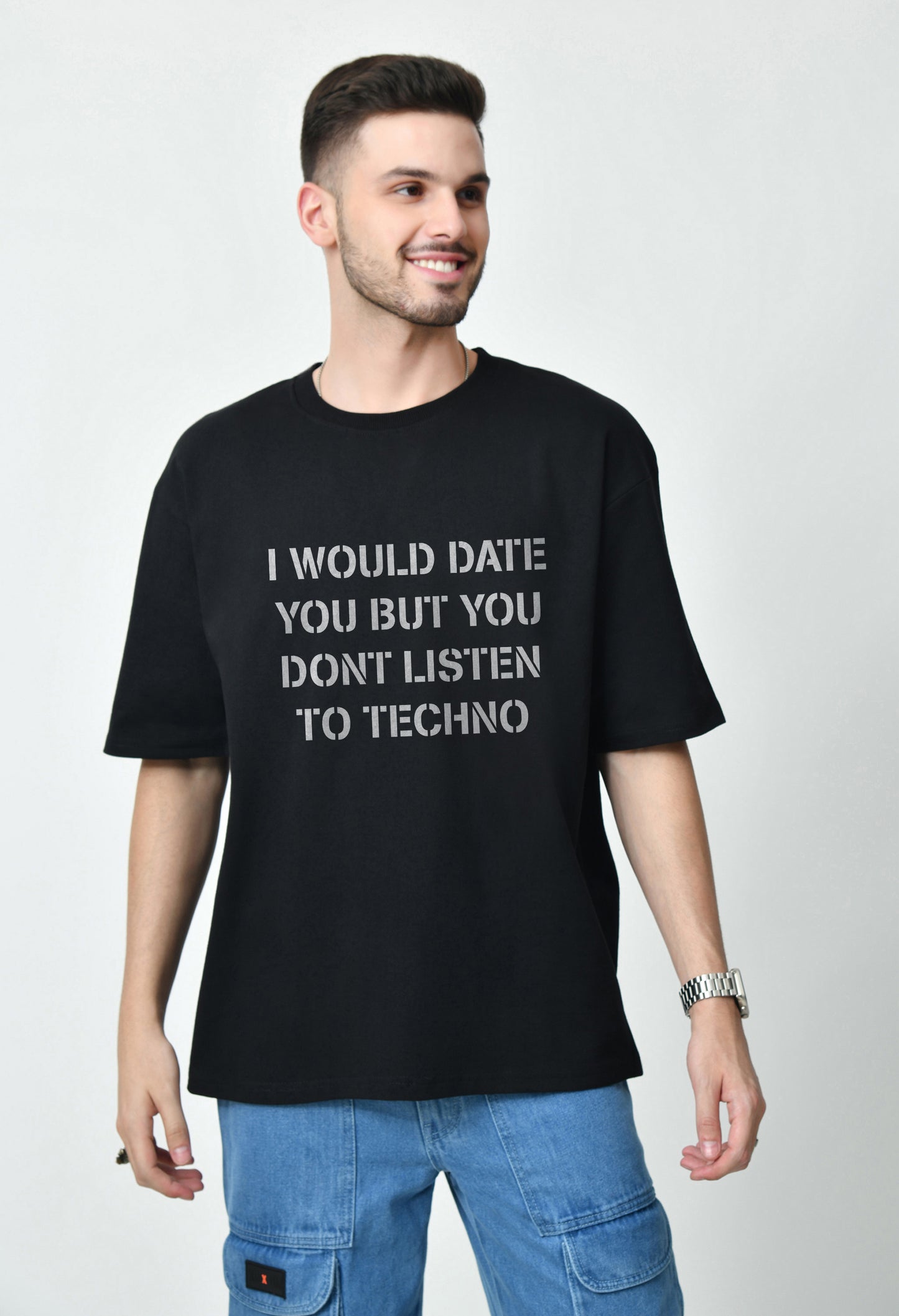 Techno Or Me Black Men's Oversized T-Shirt