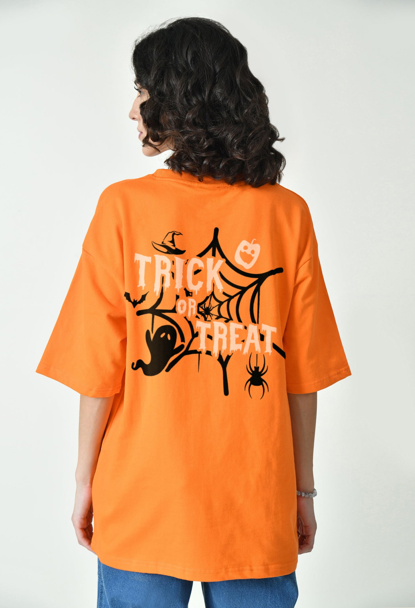 Trick Or Treat Orange Women's Oversized T-Shirt