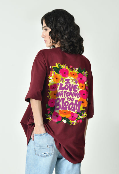 Watching You Bloom Burgundy Women's Oversized T-Shirt