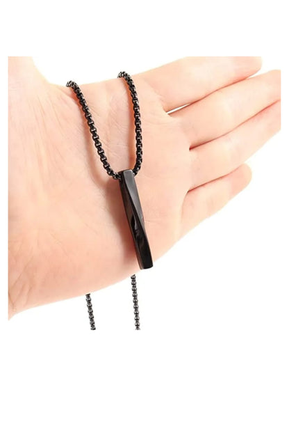 Modern Black Twisted Rectangle Pendant With Chain For Men