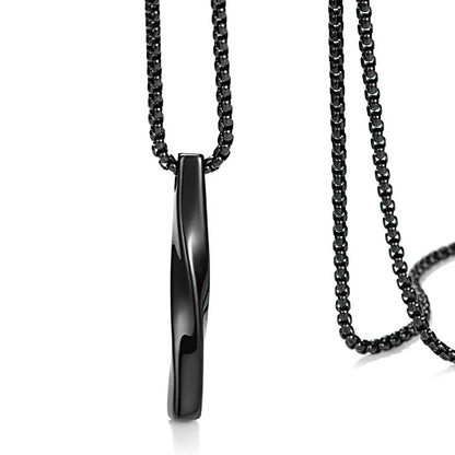 Modern Black Twisted Rectangle Pendant With Chain For Men