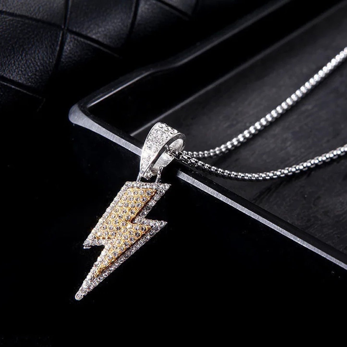 Dazzling Iced Flash Gold-Silver Pendant With Chain For Men