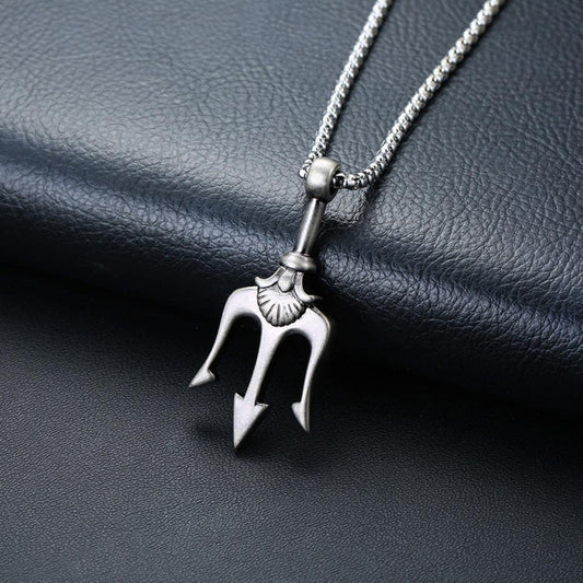 Exquisite Trident Silver Pendant With Chain For Men And Women