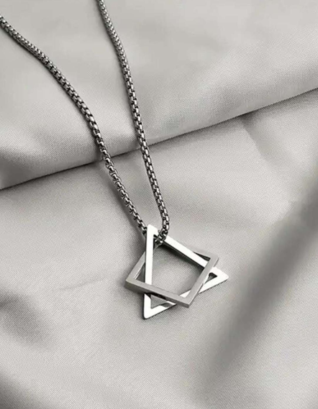 Triangle-Square Fusion Silver Pendant With Chain For Men And Women