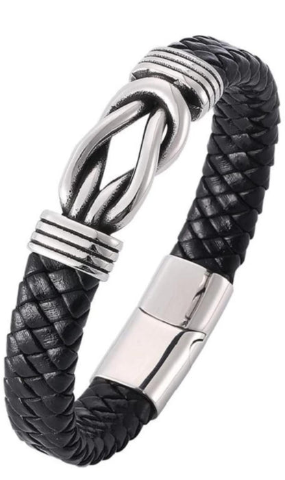 Silver Loop Black Twisted Bracelet For Men