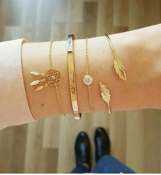 Dream Catcher Gold Quad-Layered Stack Bracelet For Women