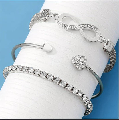 Infinity Heart Silver Stack Bracelet For Women