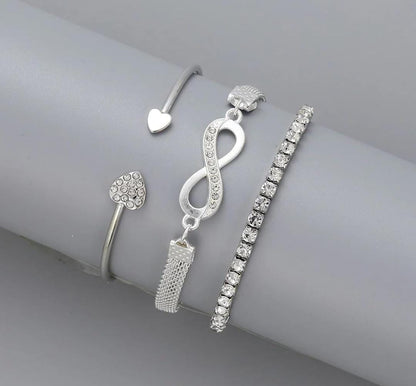 Infinity Heart Silver Stack Bracelet For Women