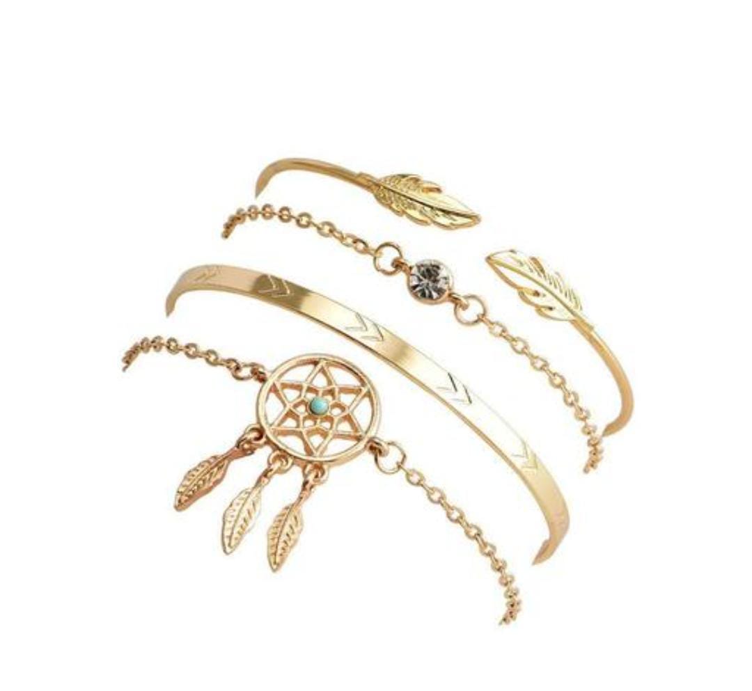 Dream Catcher Gold Quad-Layered Stack Bracelet For Women