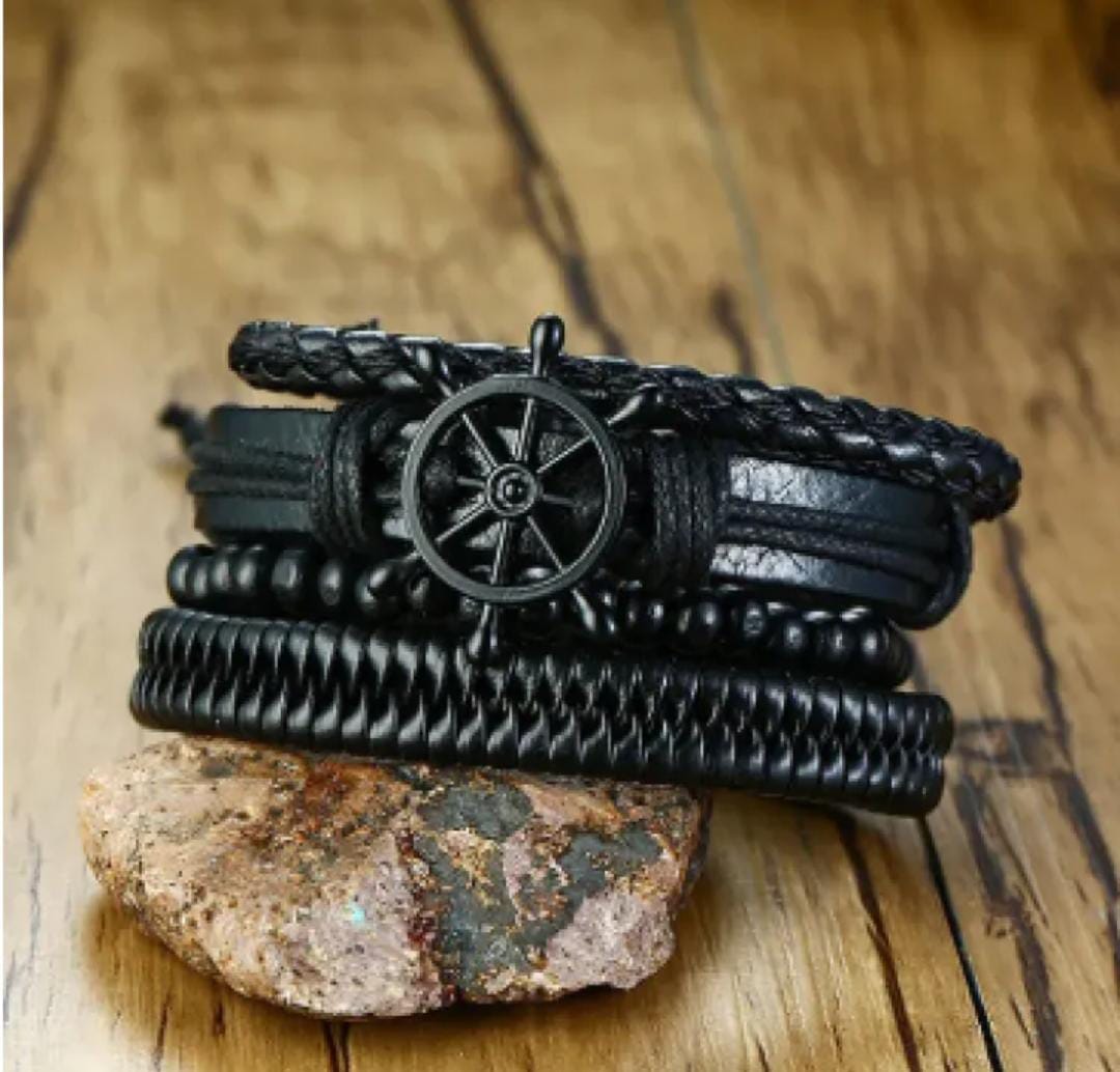 Helm Black Pirate Quad-Layered Bracelet For Men