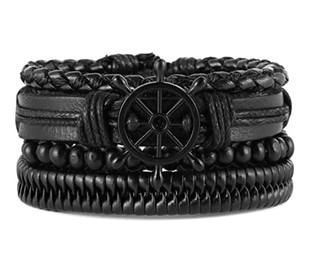 Helm Black Pirate Quad-Layered Bracelet For Men