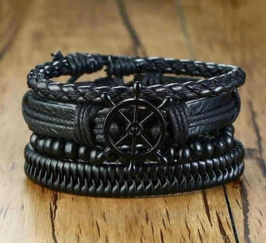 Helm Black Pirate Quad-Layered Bracelet For Men