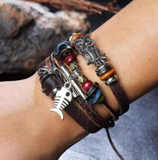 Owl & Fish Multi-Layer Bracelet for Men