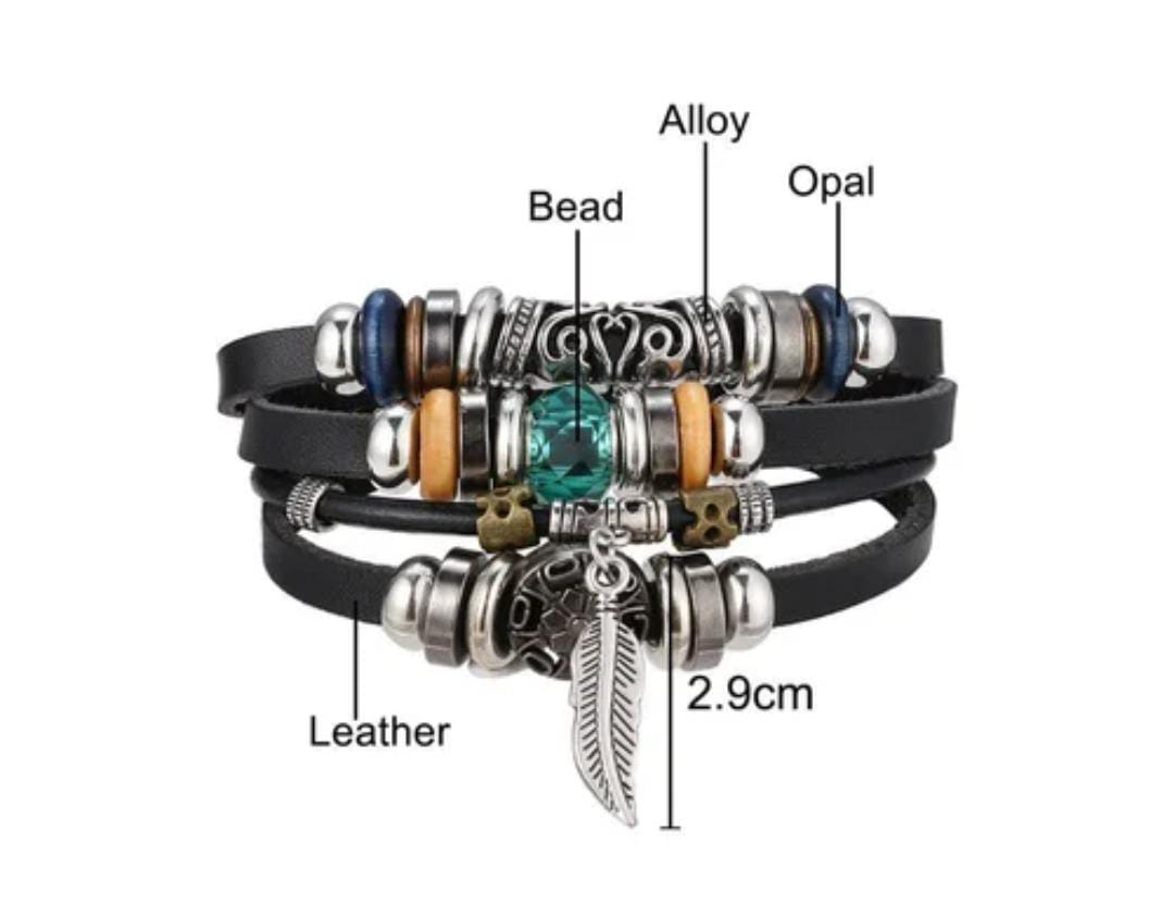 Four Layer Green Stone Bracelet For Men