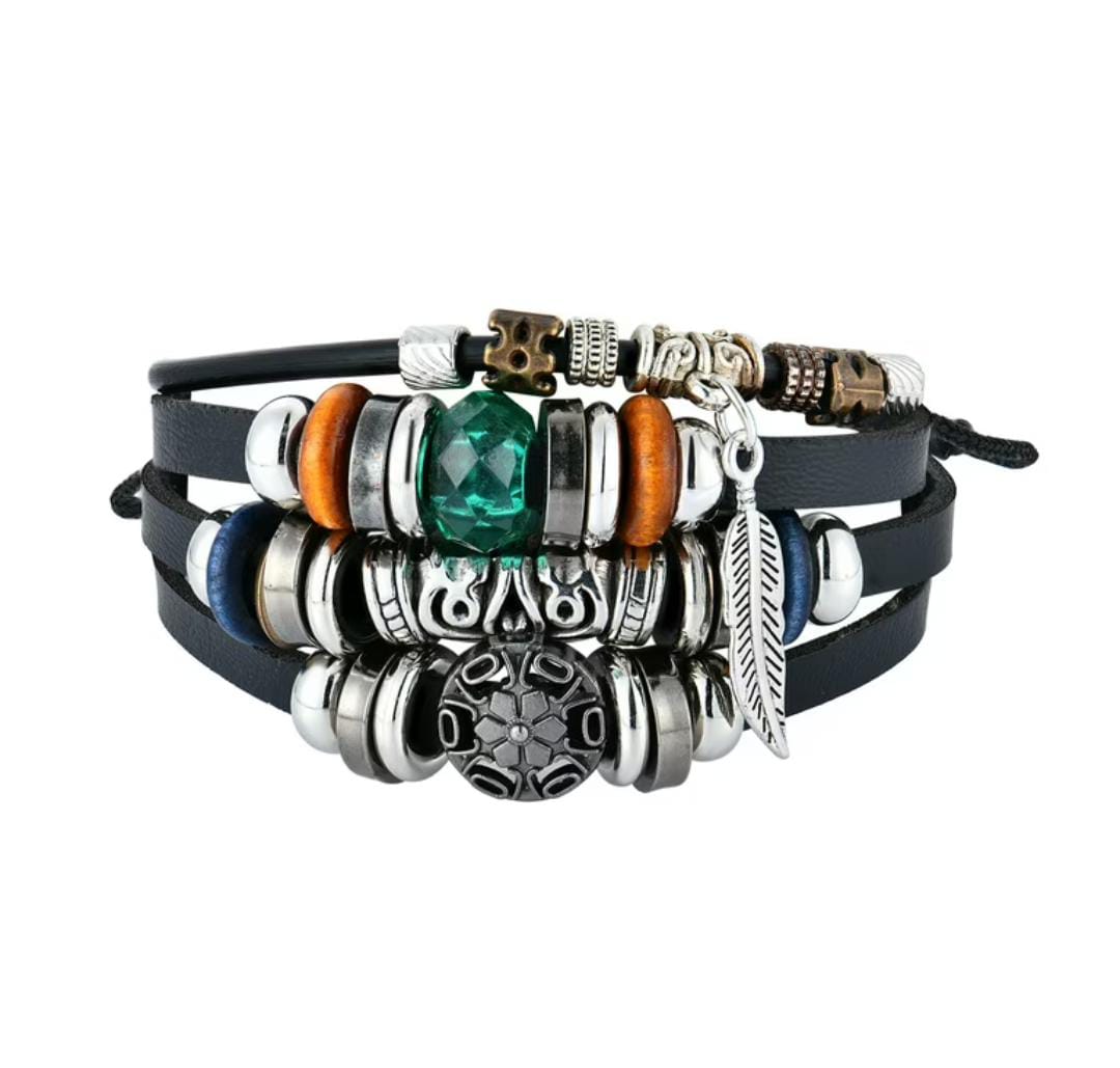 Four Layer Green Stone Bracelet For Men