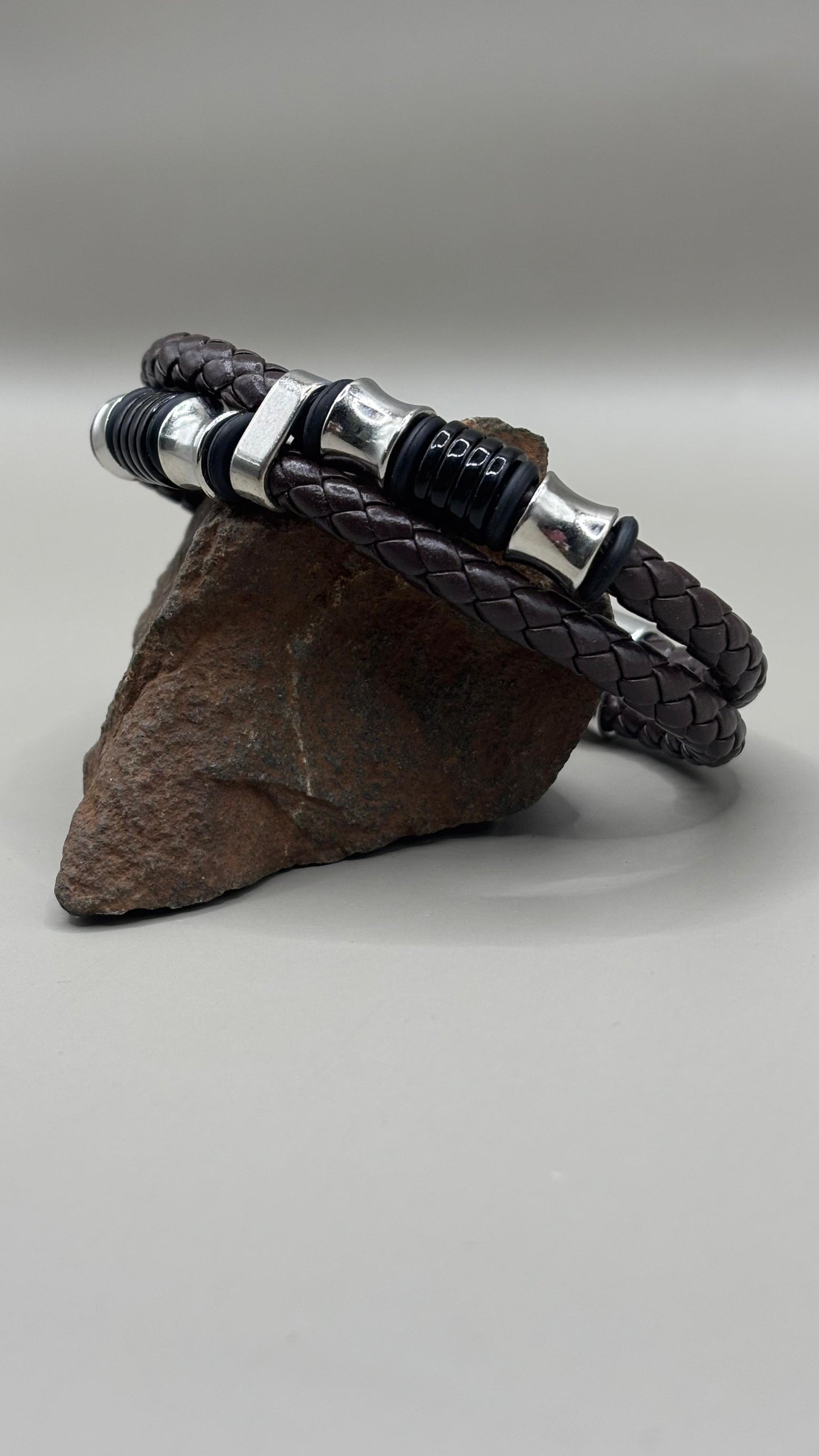 Silver Cuff Bracelet with Brown Finish For Men