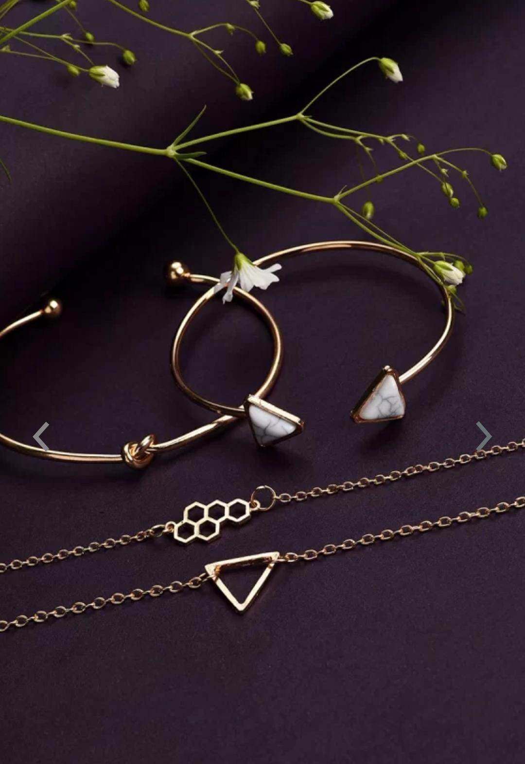 Marble Triangular Gold Quad-Layered Stack Bracelet For Women