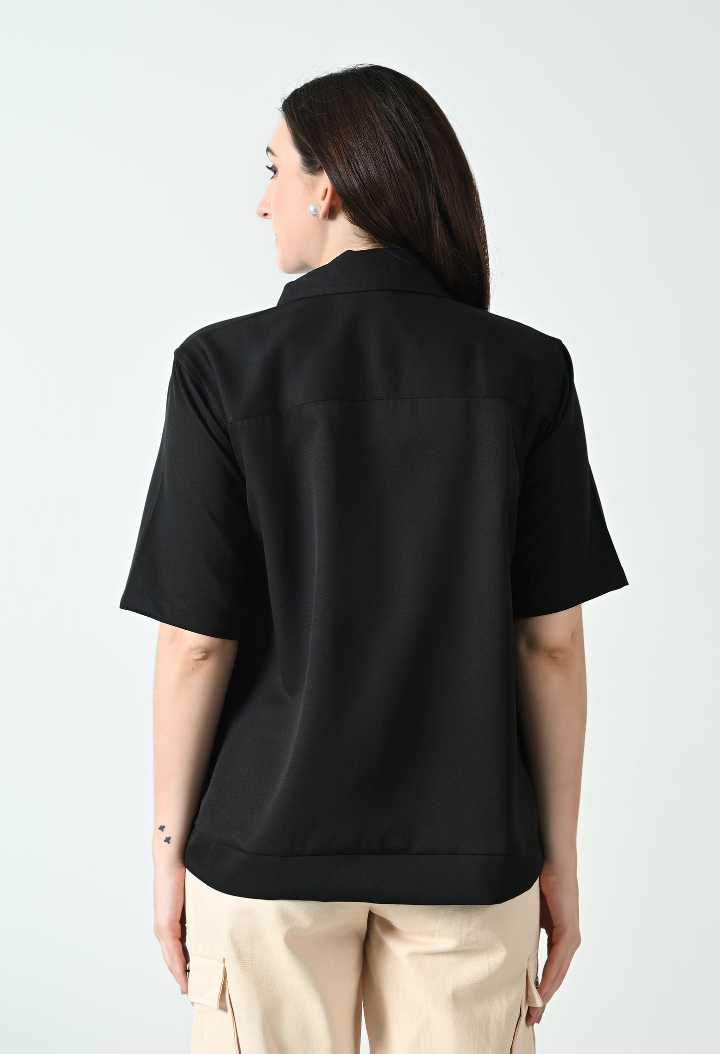 Midnight Black Women's Oversized Half Sleeve Jacket