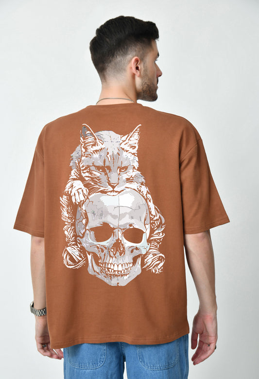 Cat Skull Brown Men's Oversized T-Shirt