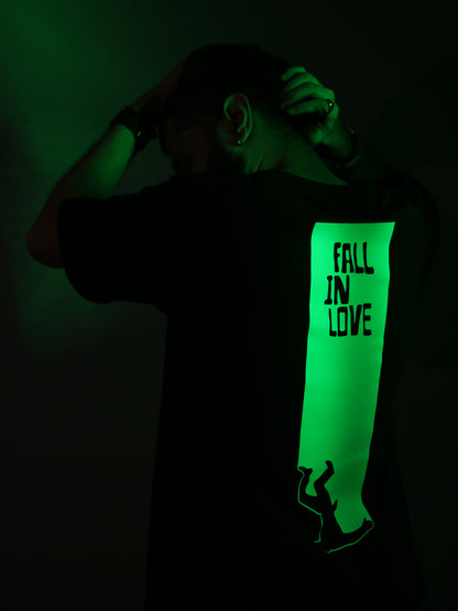Fall In Love Glow In Dark Black Unisex Oversized T-Shirt